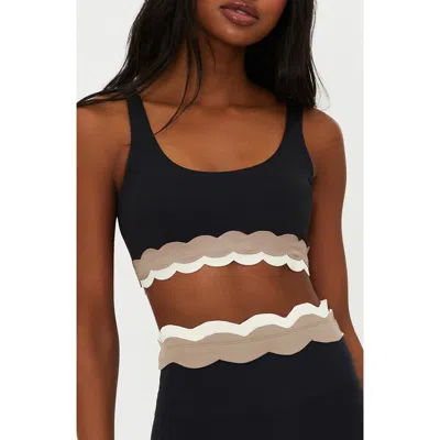 Beach Riot Marin Scallop Trim Sports Bra In Black