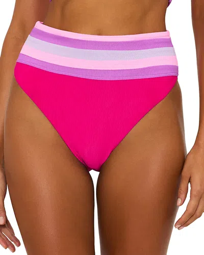 Beach Riot Millie Color Blocked High Waist Bikini Bottom In Raspberry Colorblock