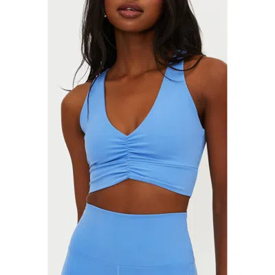 Beach Riot Mindy Ruched Sports Bra In Blue