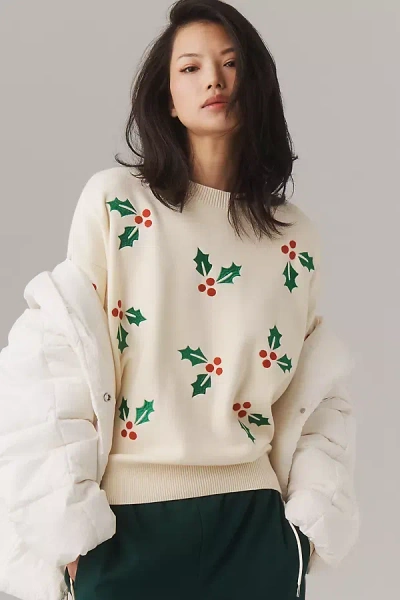 Beach Riot Mistletoe Oversized Crew-neck Sweater In White