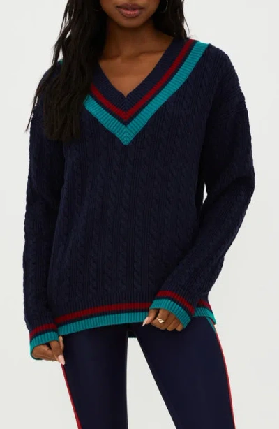 Beach Riot Montana Cable Stitch Sweater In Ultramarine Colorblock