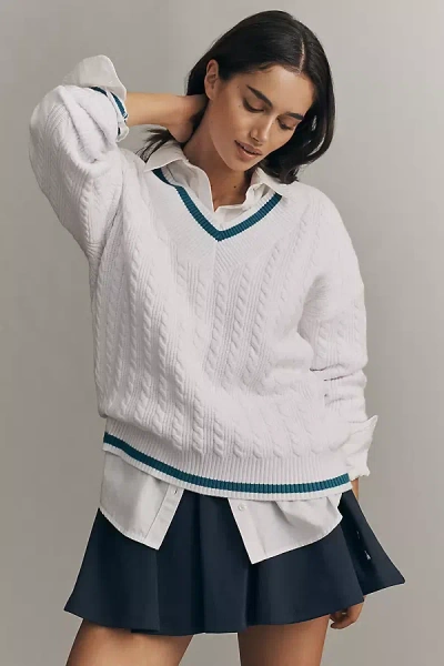 Beach Riot Montana Long-sleeve V-neck Sweater In White