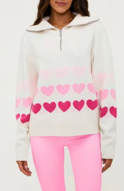 Beach Riot Monterey Heart Quarter Zip Sweater In White