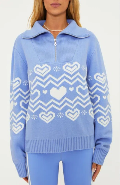 Beach Riot Monterey Jacquard Quarter Zip Sweater In Alps Waffle