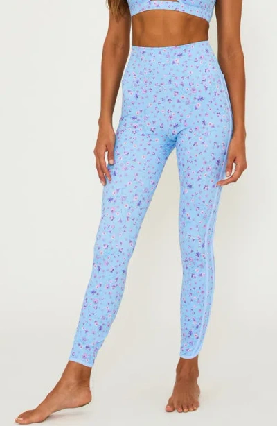 Beach Riot Nella Floral Side Stripe Ankle Leggings In Iris Petal