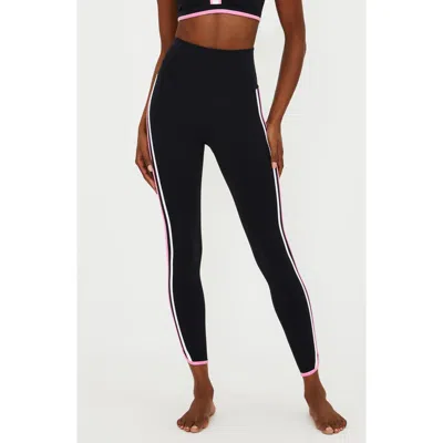 Beach Riot Nella Side Stripe Ankle Leggings In Prism Pink And Black