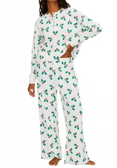 Beach Riot Pacific Long Sleeve Sleep Set In Frosted Holly In White