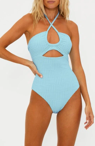 Beach Riot Phoenix Halter One-piece Swimsuit In Blue