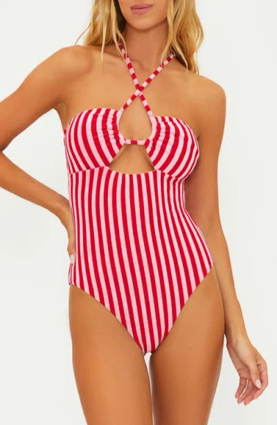 Beach Riot Phoenix Halter One-piece Swimsuit In Candy Cane Stripe