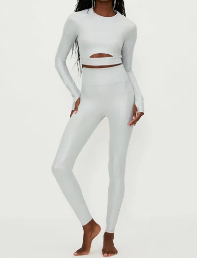 Beach Riot Piper Leggings In Silver Shine Waffle In White