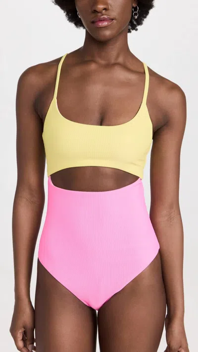 Beach Riot Ray One Piece Swim Suit In Pastel Macaron Color Block In Pink