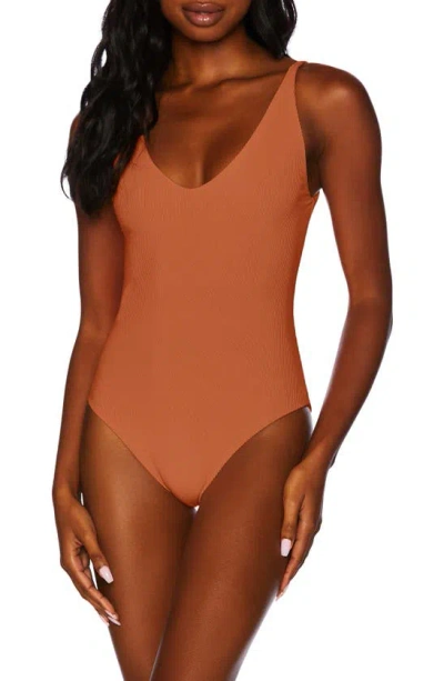 Beach Riot Reese Rib One-piece Swimsuit In Brown