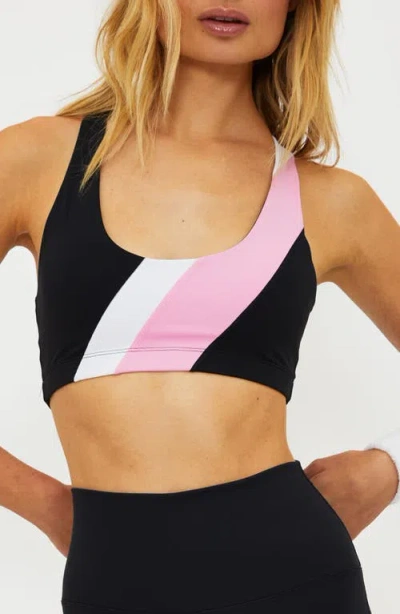 Beach Riot Ria Stripe Racerback Sports Bra In Prism Pink