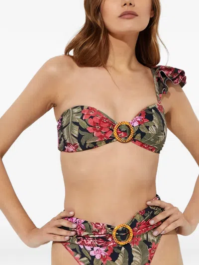 Beach Riot Rita Ruffled Floral Bikini Top In Multi