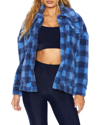 Beach Riot Sherpa Jacket In Cornflower Buffalo Check In Blue
