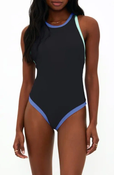 Beach Riot Steph Contrast Binding Rib One-piece Swimsuit In Animal Print