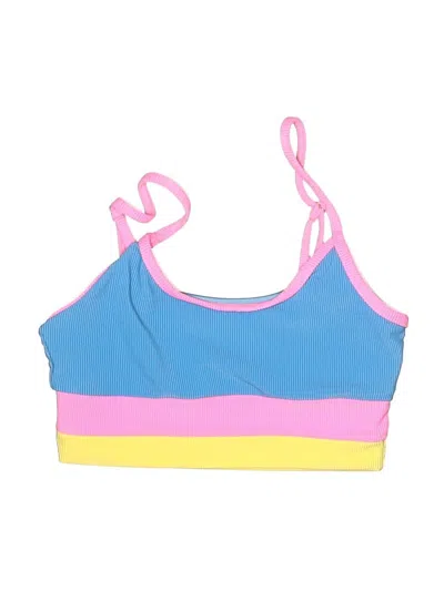 Pre-owned Beach Riot Swimsuit Top Blue Color Block Pattern Swimwear