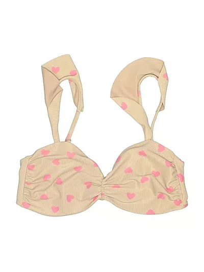 Pre-owned Beach Riot Swimsuit Top Tan Hearts Pattern Swimwear
