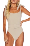 Beach Riot Sydney Belted One-piece Swimsuit In Tan