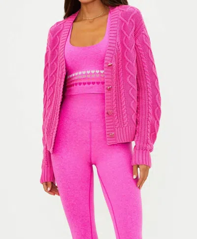 Beach Riot Teagan Cable Knit Cardigan In Electric Pink