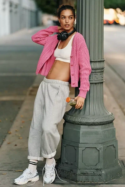 Beach Riot Teagan Cabled Cardigan Sweater In Pink