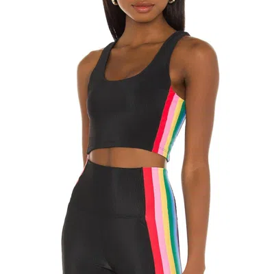 Beach Riot Tessa Top In Rainbow Stripe In Black