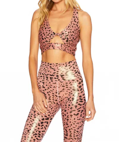 Beach Riot Twist Top In Rose Leopard Shine In Pink