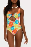 Beach Riot Tyler One Piece In Neon Blooms Waffle