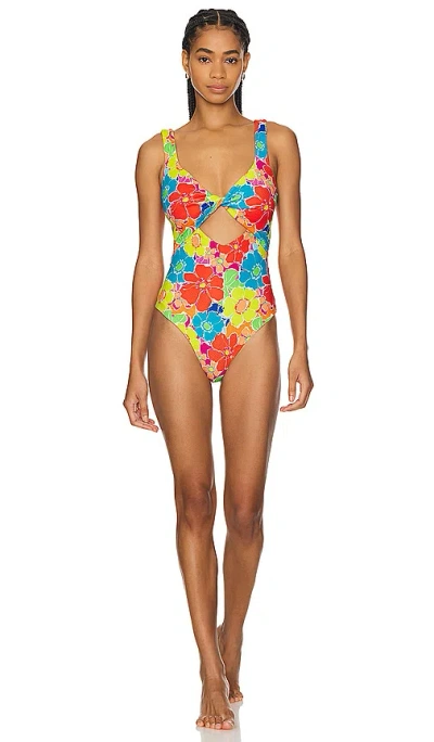 Beach Riot Tyler One Piece In Neon Blooms Waffle
