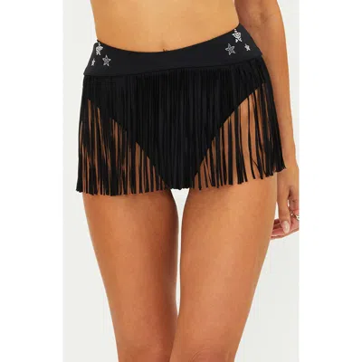 Beach Riot Valencia Embellished Fringe Cover-up Skirt In Black