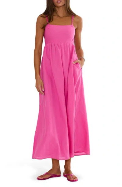 Beach Riot Valory Tie Strap Cotton & Linen Cover-up Maxi Dress In Pink