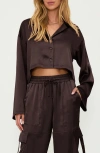 Beach Riot Vella Satin Crop Button-up Shirt In Java Satin