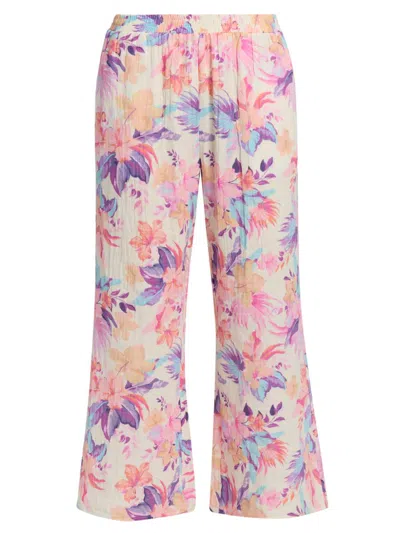 Beach Riot Women's Hampton Cotton Wide-leg Pants In Hibiscus Garden