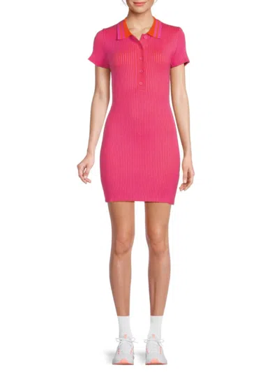 Beach Riot Women's Presley Ribbed Polo Bodycon Minidress In Pink Multi