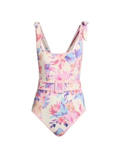 Beach Riot Women's Sydney Floral Belted One-piece Swimsuit In Hibiscus Garden