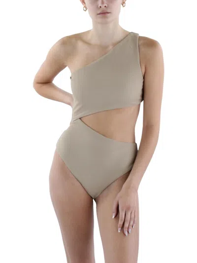 Beach Riot Womens Ribbed Polyester One-piece Swimsuit In Gray
