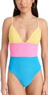 Beach Riot Wren Rib Colorblock One-piece Swimsuit In Coral Reef Colorblock