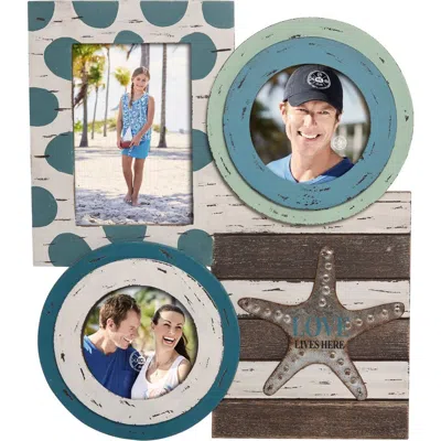 Beachcombers 13.75" Mdf Love Heart Mix Picture Frame Photo Holder In Blue