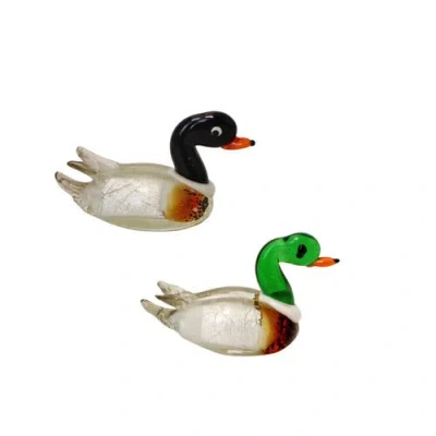 Beachcombers 2" Glass Duck Figures Figurines Set Of 6 In Green