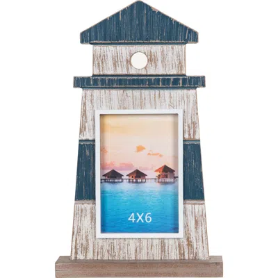 Beachcombers 4x6 Lighthouse Distressed Wood Photo Picture Frame In Blue