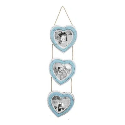 Beachcombers 5x5 Heart Shaped 3-section Distressed Wood Photo Picture Frames In Blue