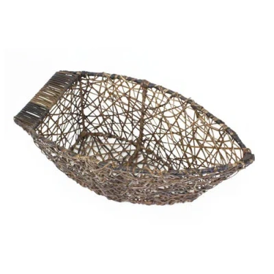 Beachcombers Boat Skiff Decorative Wicker Basket 5.75" X 12.5" In Brown