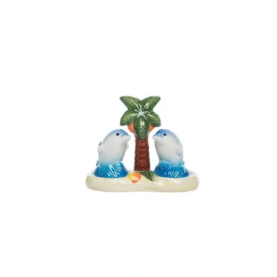 Beachcombers Dolphin Ceramic Salt & Pepper Caddy Set In Blue