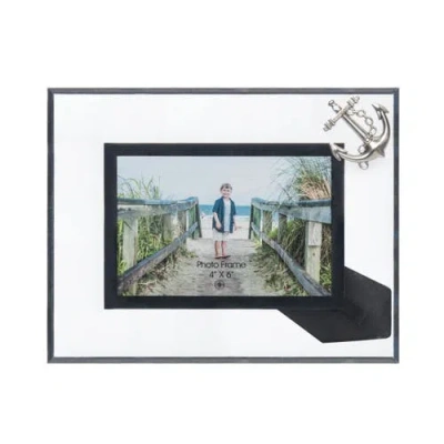Beachcombers Glass 4x6 Photo Frame With Pewter Anchor In Black
