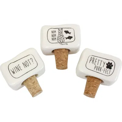 Beachcombers Kitty Cat Ceramic Set Of 3 Top Bottle Cork Stops 2.5" In White