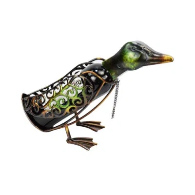 Beachcombers Metal Mallard Duck Bottle Holder 14.15" In Green