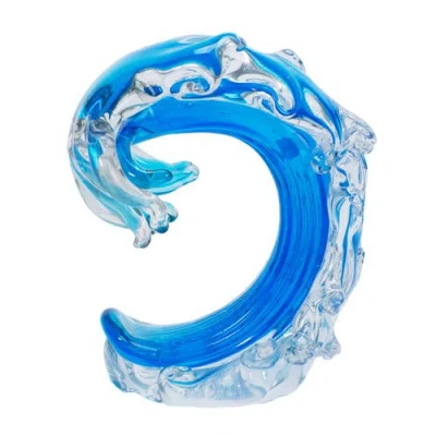 Beachcombers Rolling Ocean Waves 3d Glass Figurine 6.75" In Blue