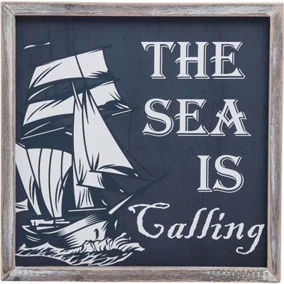 Beachcombers "sea Is Calling" Hanging Small Wall Plaque Sign 11.8" In Blue