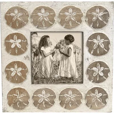 Beachcombers Square Sand Dollar Whitewash Mango Wood Picture Frame