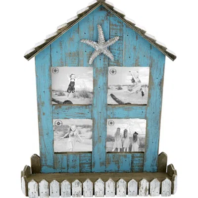 Beachcombers Teal Coastal Beach House 3x3 4-section Wooden Photo Picture Frame In Blue